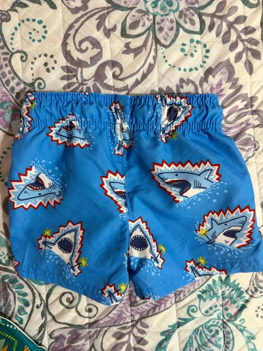 Cat & Jack Bright Blue Shark Graphic Kids Swim Shorts Size 18 M